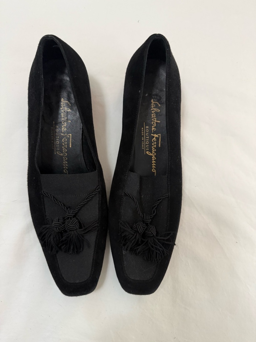Salvatore Ferragamo Black Suede Tassel Loafers for Women